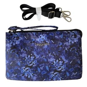 Baggallini East/West Dual Pocket Convertible Wristlet Indigo Petal New